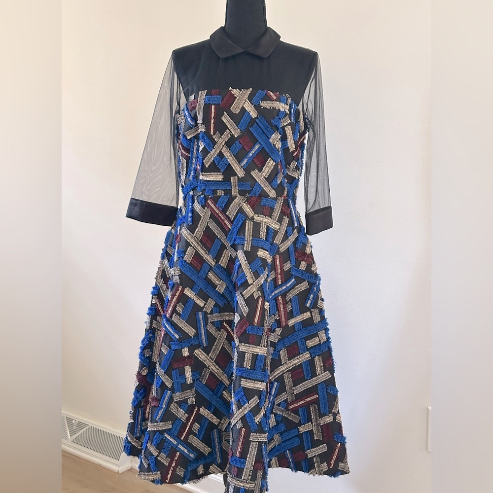 Timon Couture | NWT Elegant Midi Embroidered Dress with Sheer Sleeves
